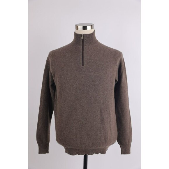 $895 Fedeli Cashmere Wool Half Zip Sweater SZ 52/42 Brown NWT